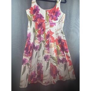 Dress‎ Barn Women's 12 Floral Tank Dress Fit & Flare Empire Waist Pink White